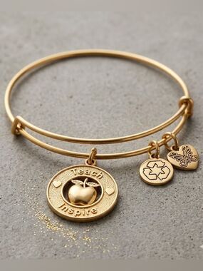 Angelica Bangle Bracelet Apple Teacher Inspire Gold Tone Eco Friendly Made USA